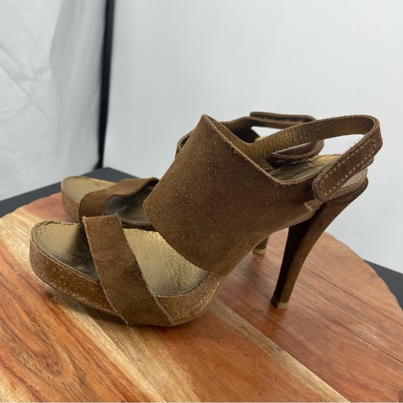 Pedro Garcia Suede Leather Brown Tan Cork Slingback Platform Heels 38 US 8 - Picture 3 of 8